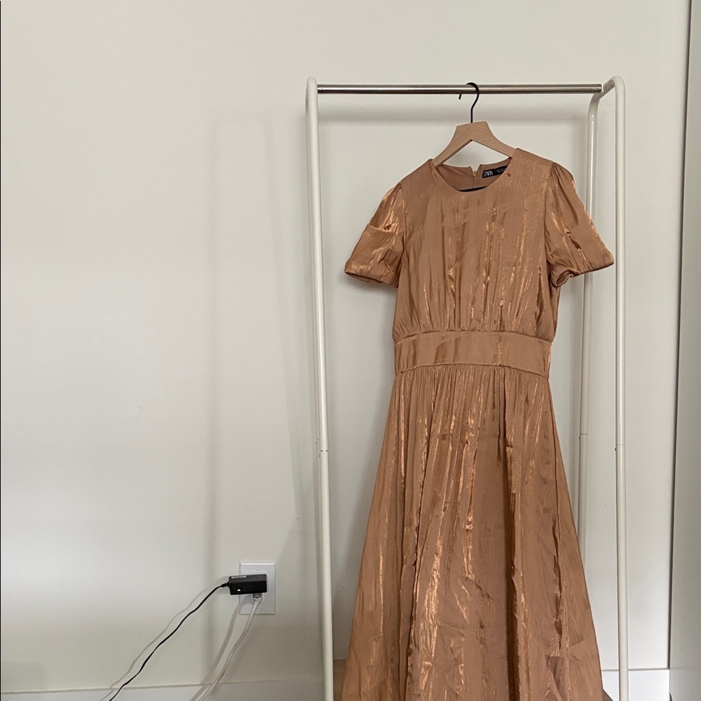 Zara Shimmering Tan Midi Dress